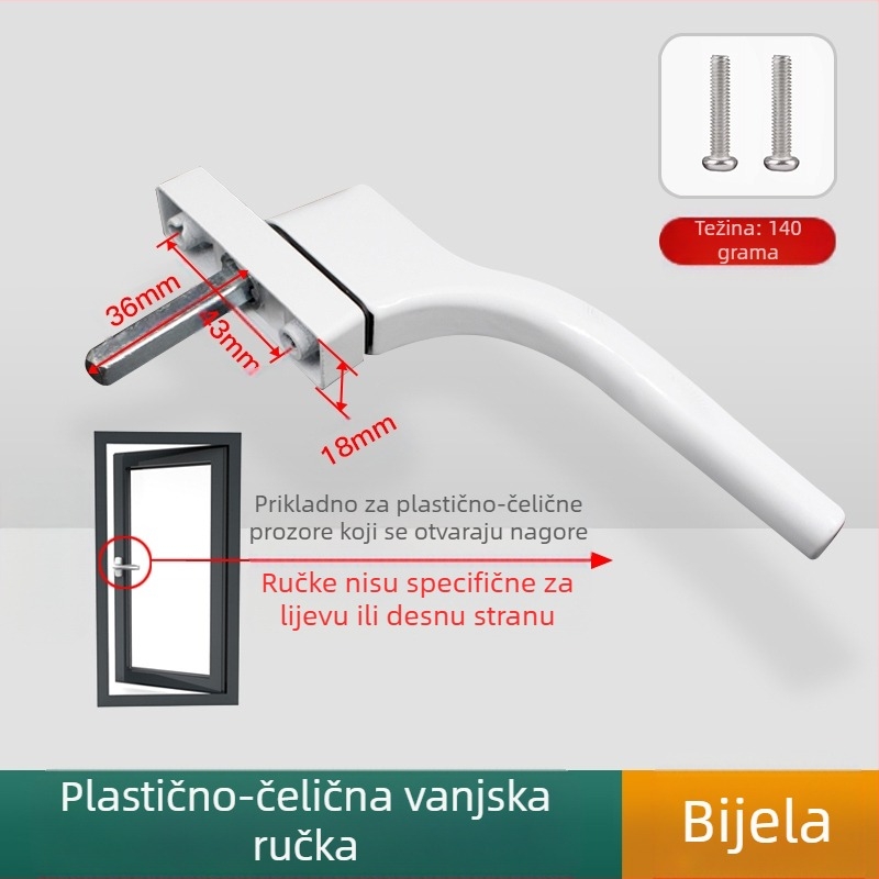 Prozorska kvaka – moderni minimalistički dizajn, model 050, materijal: cinkova legura