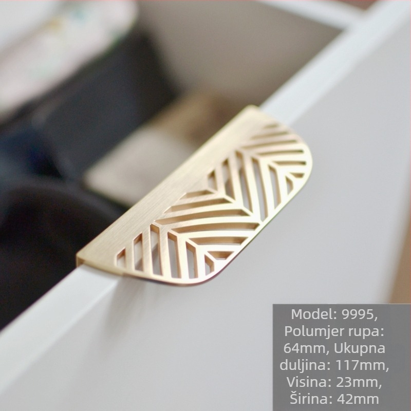 Skrivena ručka za ormarske vrata u obliku lista, od cinkovog legura, elektroplatina, model 9995, Jiaao