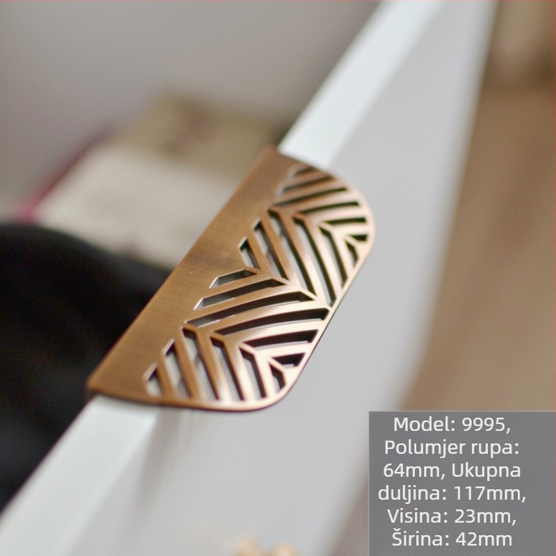 Skrivena ručka za ormarske vrata u obliku lista, od cinkovog legura, elektroplatina, model 9995, Jiaao