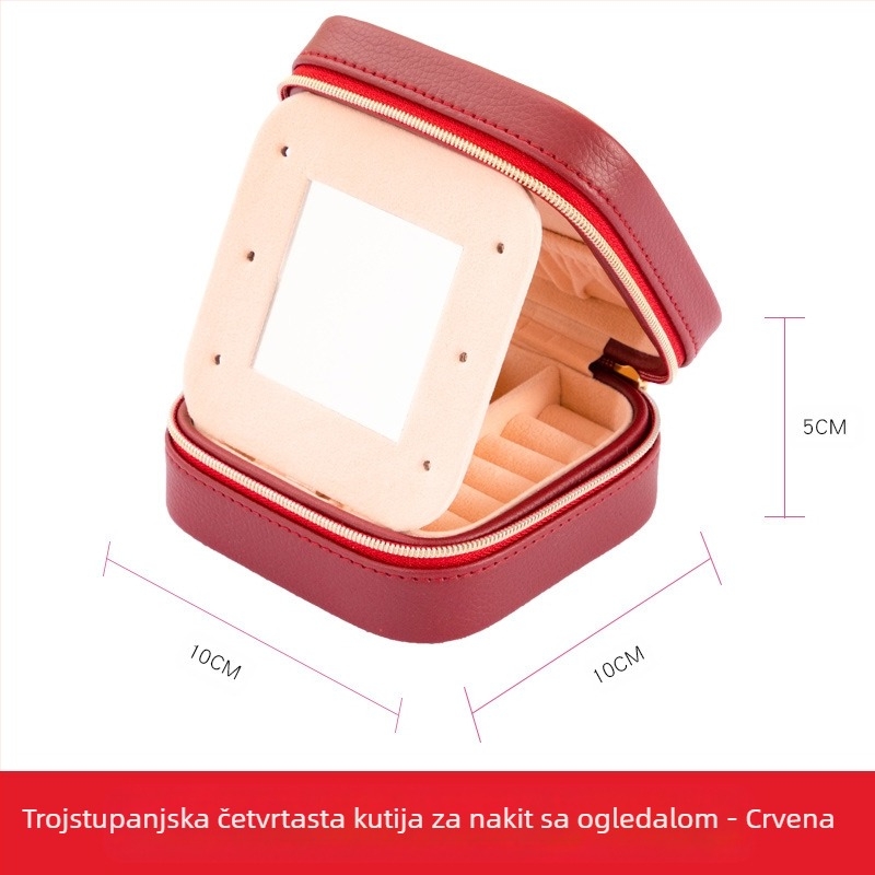Kožna kutija za nakit, prijenosna s ogledalom, model 8010-M, meka konstrukcija