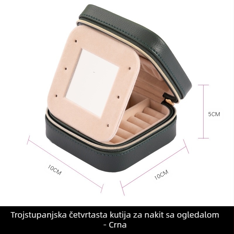 Kožna kutija za nakit, prijenosna s ogledalom, model 8010-M, meka konstrukcija
