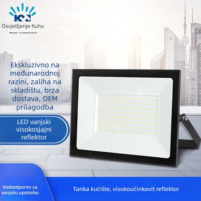 LED reflektor bez okvira za vanjsku rasvjetu, 50W/100W/200W, IP65, 220V, aluminijsko kućište
