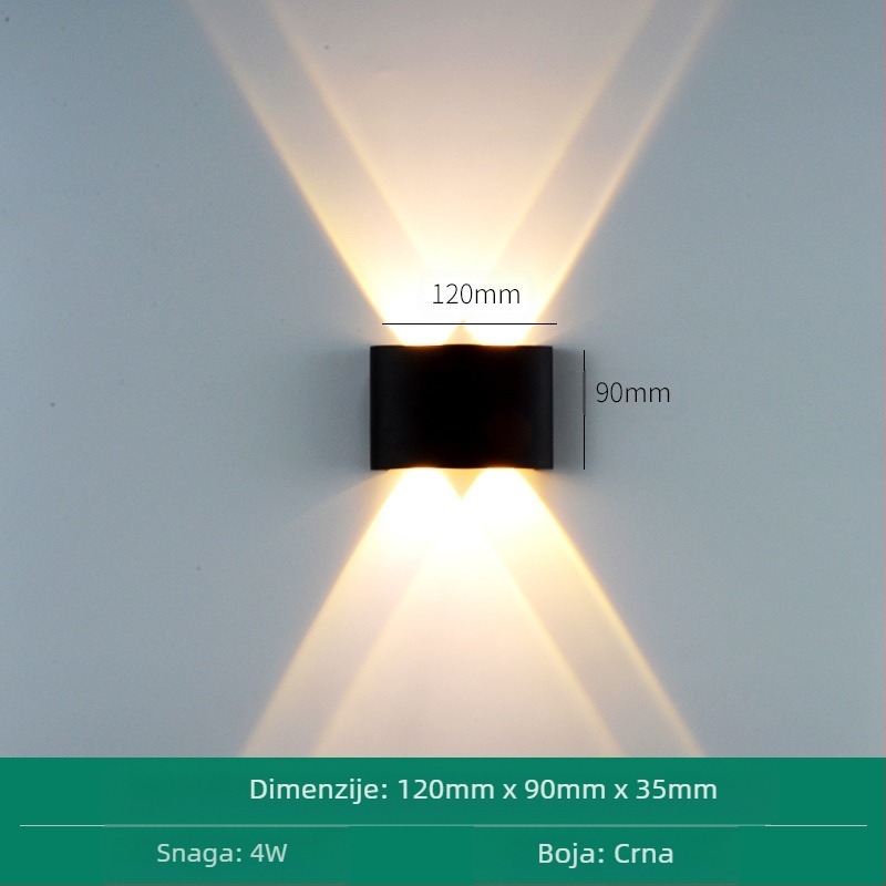 LED vanjska vodootporna zidna svjetiljka s dvostrukim glavama, gore-dolje usmjerena, 6 LED-a, aluminijsko kućište, IP65, 85–265V, CRI 90