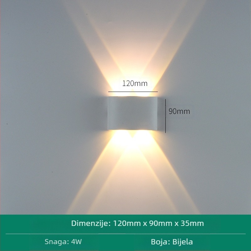 LED vanjska vodootporna zidna svjetiljka s dvostrukim glavama, gore-dolje usmjerena, 6 LED-a, aluminijsko kućište, IP65, 85–265V, CRI 90