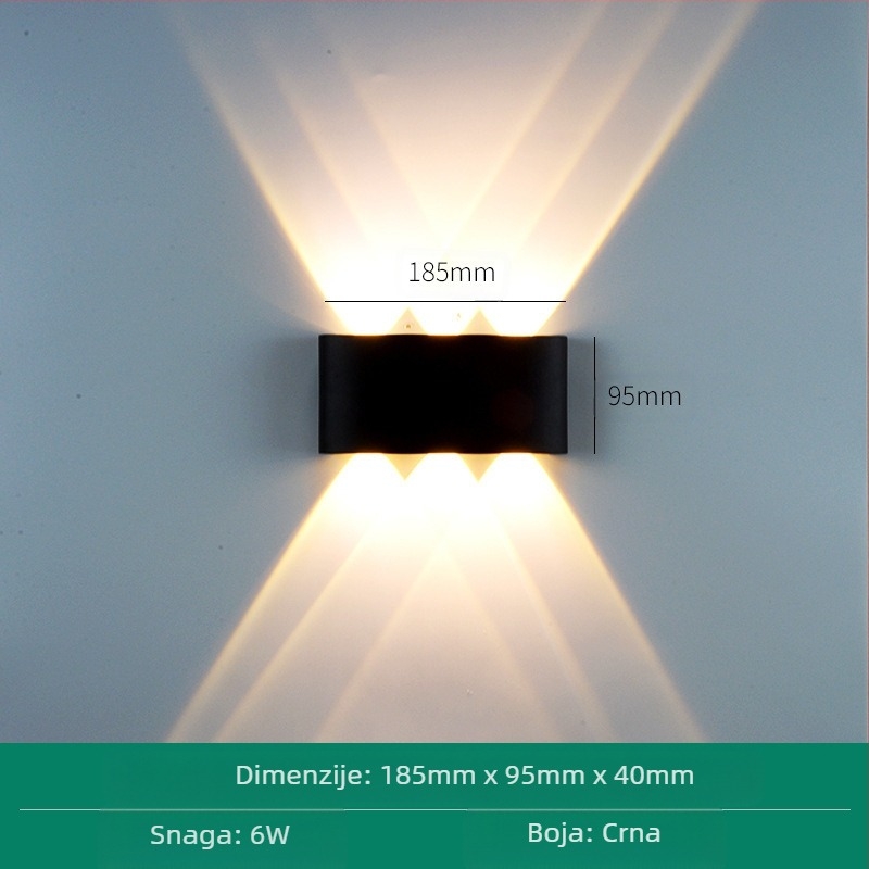 LED vanjska vodootporna zidna svjetiljka s dvostrukim glavama, gore-dolje usmjerena, 6 LED-a, aluminijsko kućište, IP65, 85–265V, CRI 90