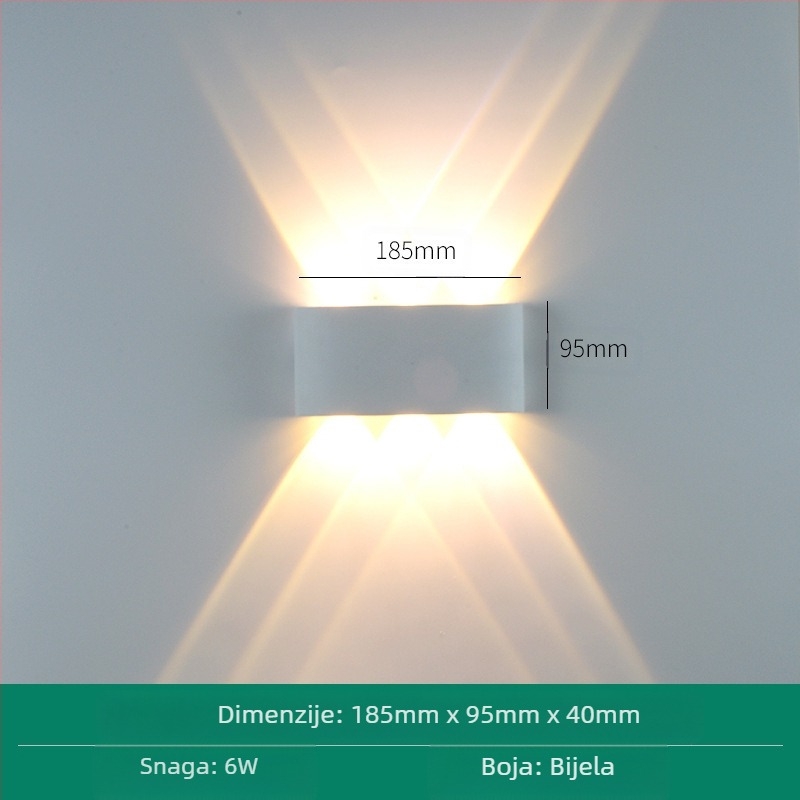 LED vanjska vodootporna zidna svjetiljka s dvostrukim glavama, gore-dolje usmjerena, 6 LED-a, aluminijsko kućište, IP65, 85–265V, CRI 90