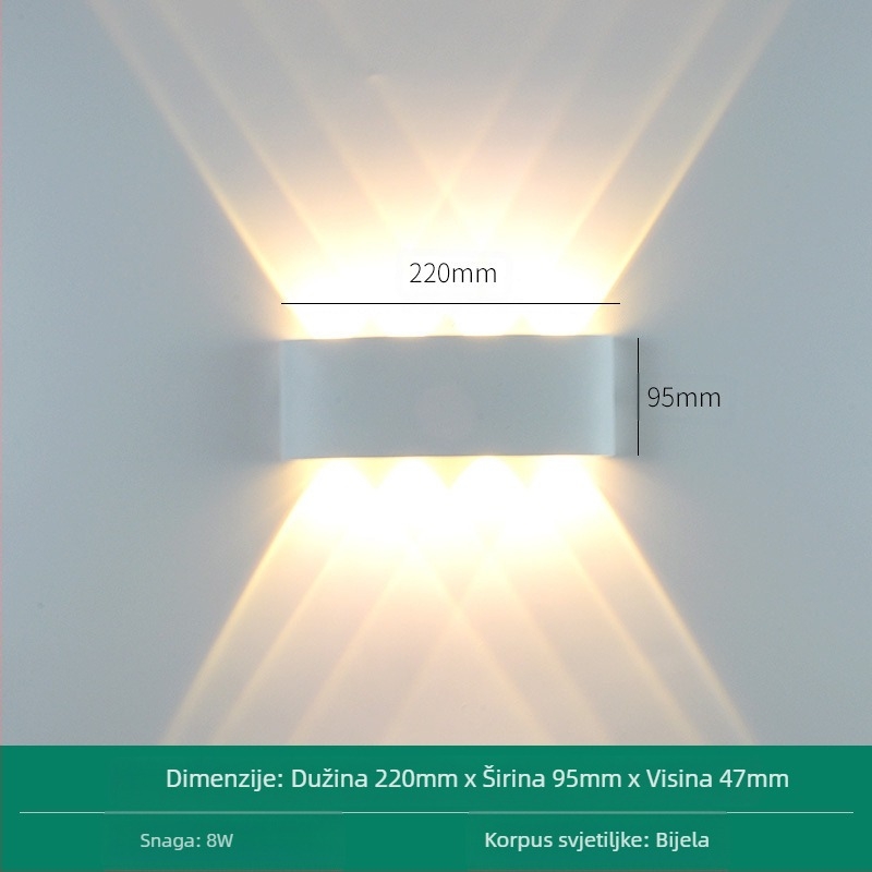 LED vanjska vodootporna zidna svjetiljka s dvostrukim glavama, gore-dolje usmjerena, 6 LED-a, aluminijsko kućište, IP65, 85–265V, CRI 90