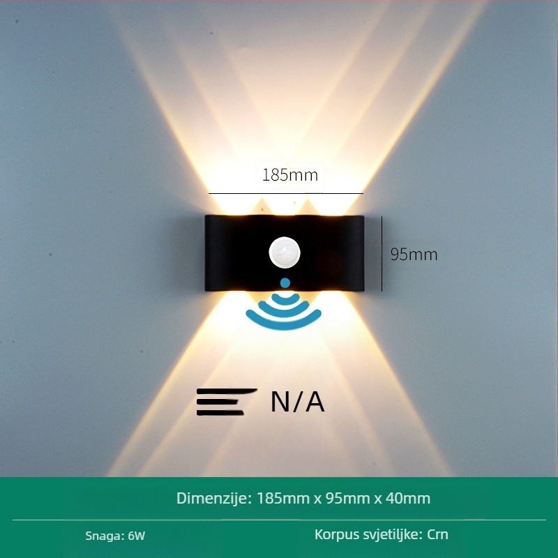 LED vanjska vodootporna zidna svjetiljka s dvostrukim glavama, gore-dolje usmjerena, 6 LED-a, aluminijsko kućište, IP65, 85–265V, CRI 90