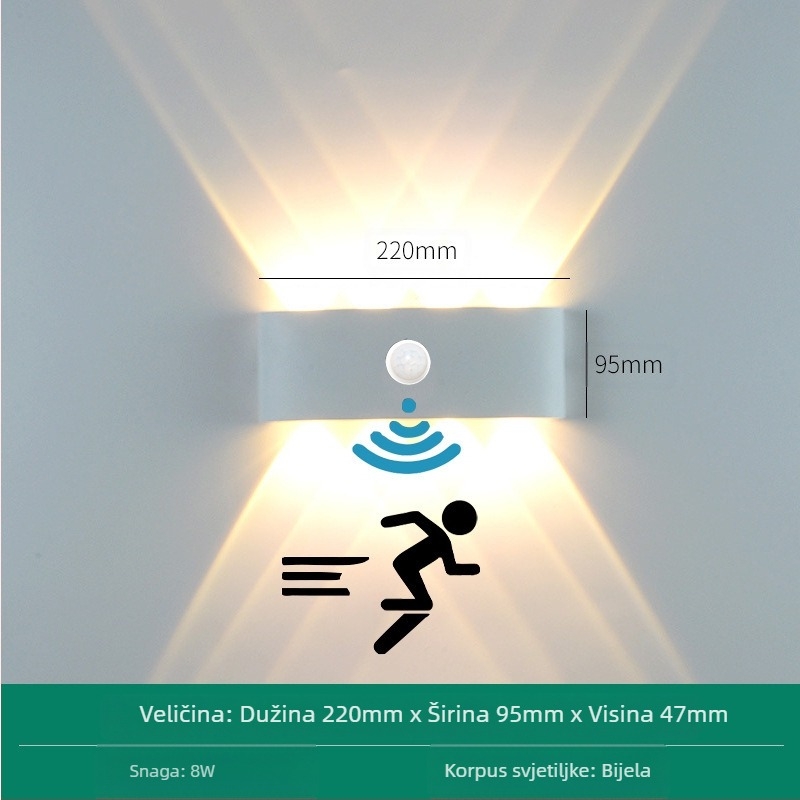 LED vanjska vodootporna zidna svjetiljka s dvostrukim glavama, gore-dolje usmjerena, 6 LED-a, aluminijsko kućište, IP65, 85–265V, CRI 90