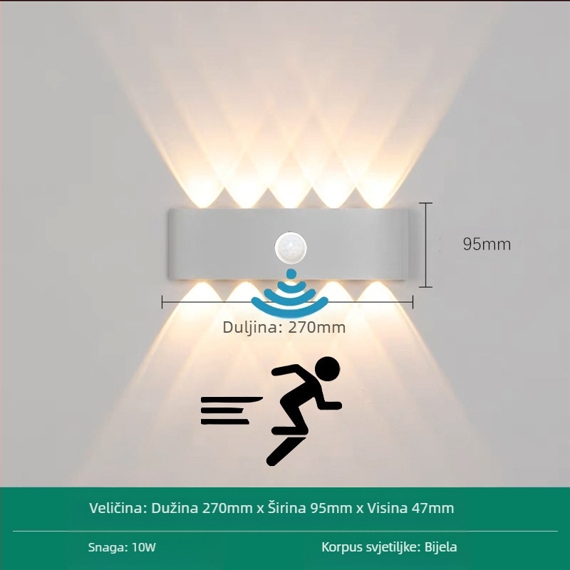 LED vanjska vodootporna zidna svjetiljka s dvostrukim glavama, gore-dolje usmjerena, 6 LED-a, aluminijsko kućište, IP65, 85–265V, CRI 90