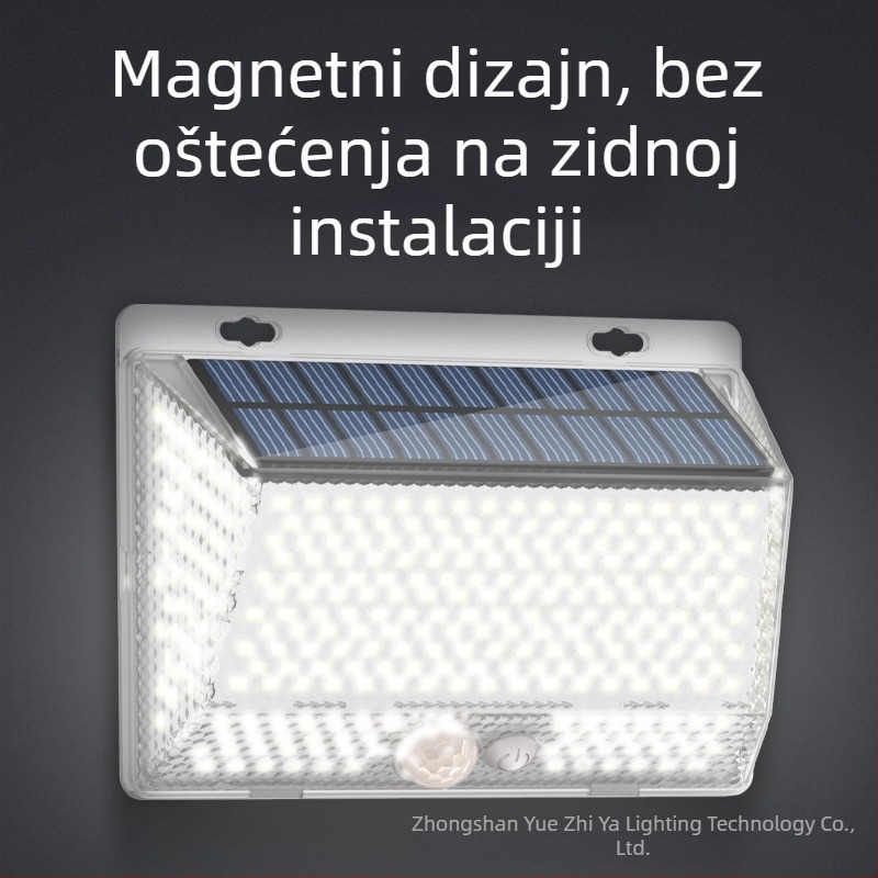 Solarna vanjska LED zidna svjetiljka za dvorište s magnetskim daljinskim upravljačem – IP65, četverostruko osvjetljenje, model YS-006, 5W, 6V