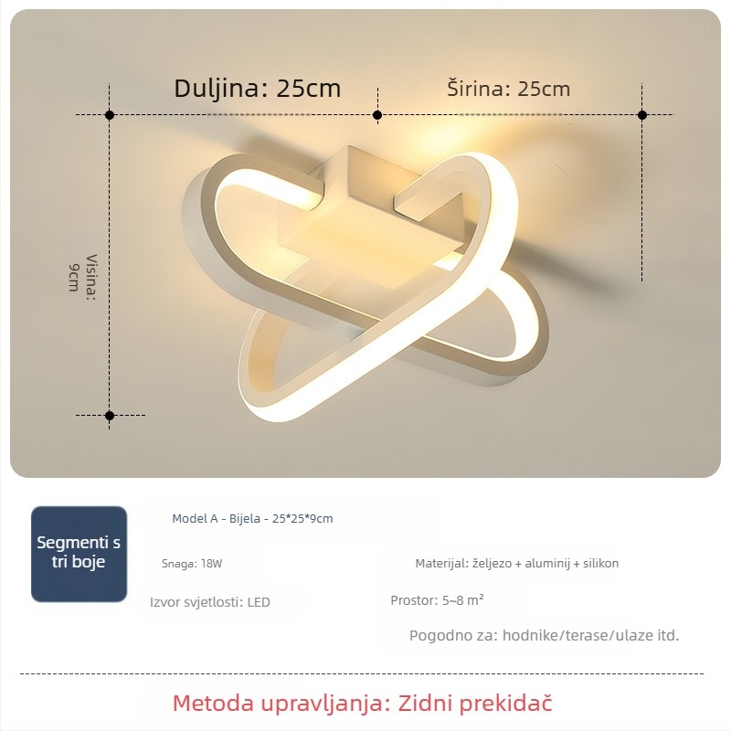 Nordijski stil stropna LED svjetiljka, 220V, pogodna za hodnike i ulaze, metalno tijelo s ABS sjenilom.