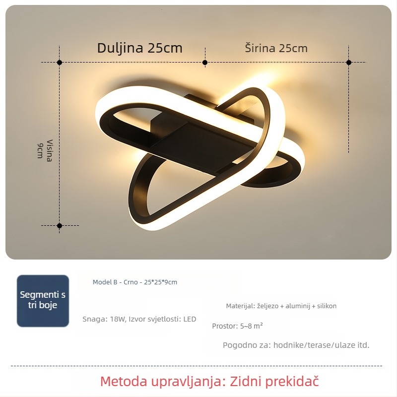 Nordijski stil stropna LED svjetiljka, 220V, pogodna za hodnike i ulaze, metalno tijelo s ABS sjenilom.
