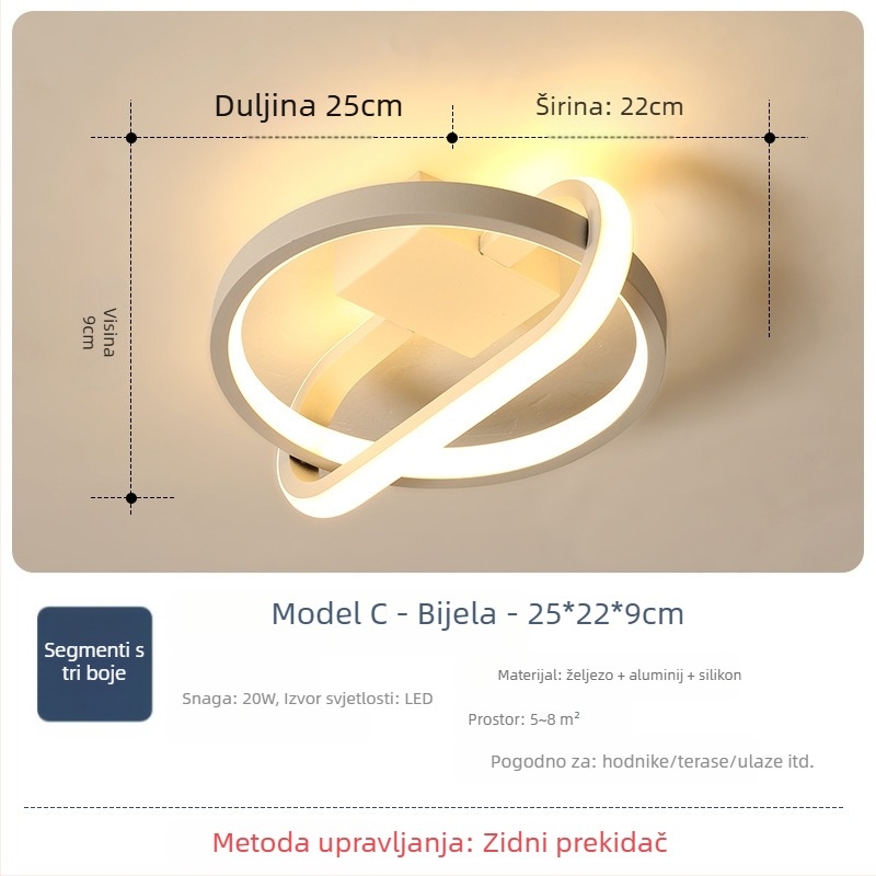 Nordijski stil stropna LED svjetiljka, 220V, pogodna za hodnike i ulaze, metalno tijelo s ABS sjenilom.