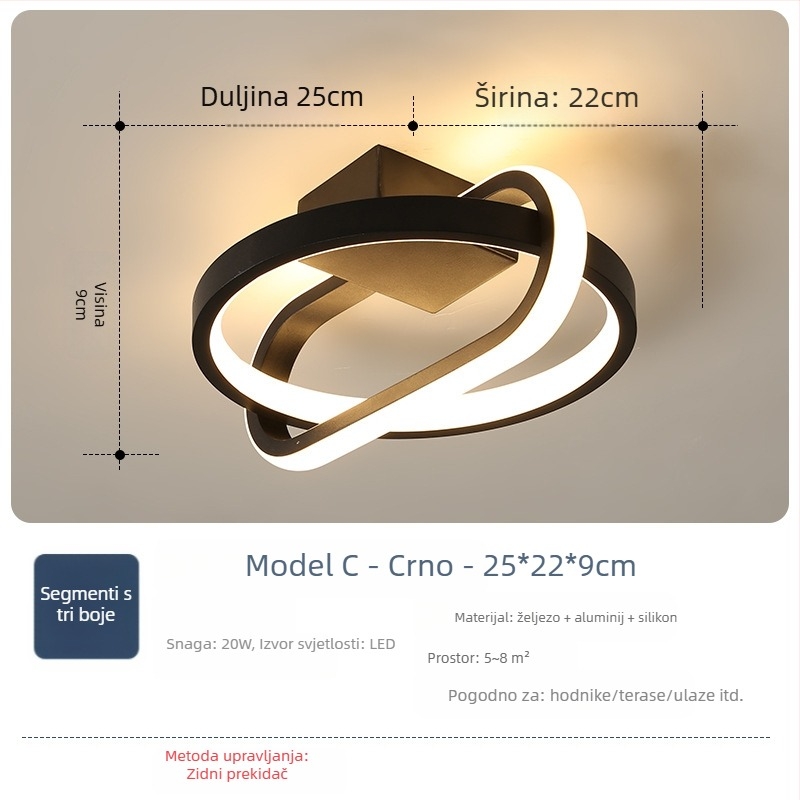 Nordijski stil stropna LED svjetiljka, 220V, pogodna za hodnike i ulaze, metalno tijelo s ABS sjenilom.