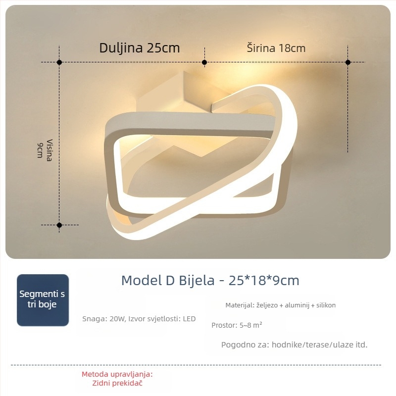Nordijski stil stropna LED svjetiljka, 220V, pogodna za hodnike i ulaze, metalno tijelo s ABS sjenilom.