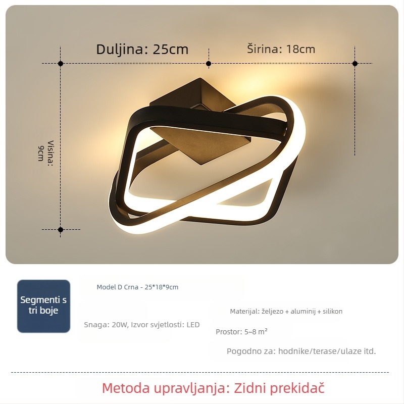 Nordijski stil stropna LED svjetiljka, 220V, pogodna za hodnike i ulaze, metalno tijelo s ABS sjenilom.