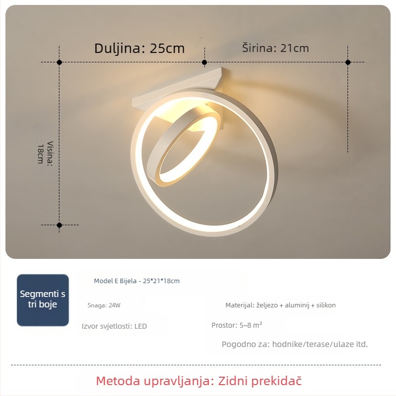 Nordijski stil stropna LED svjetiljka, 220V, pogodna za hodnike i ulaze, metalno tijelo s ABS sjenilom.
