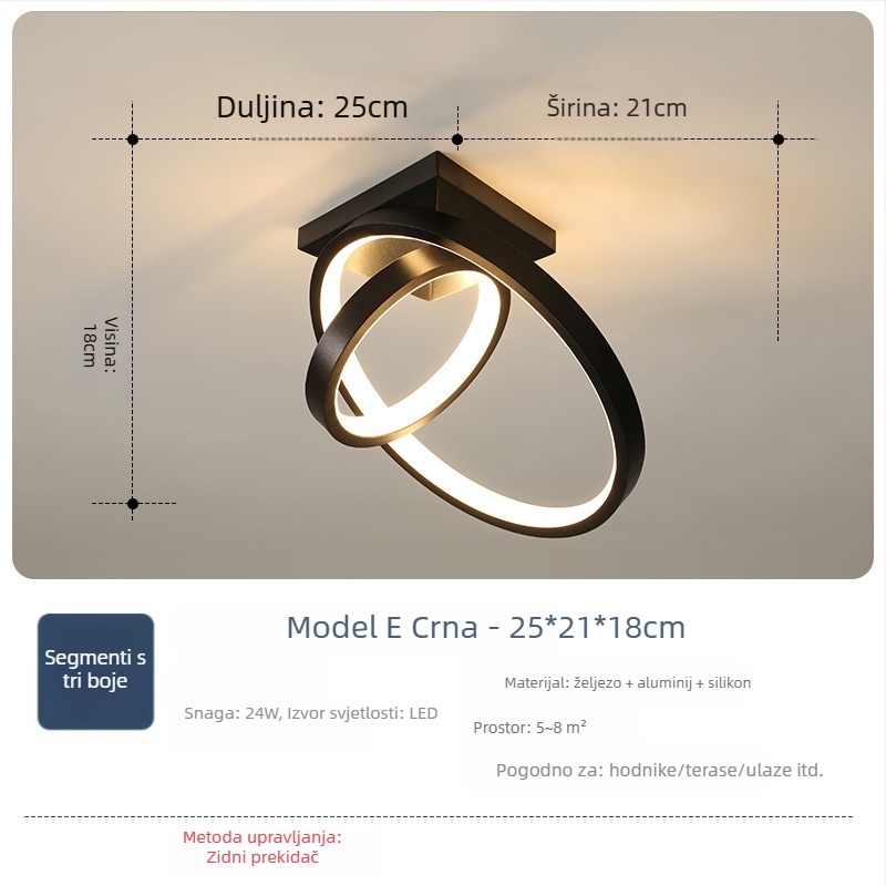 Nordijski stil stropna LED svjetiljka, 220V, pogodna za hodnike i ulaze, metalno tijelo s ABS sjenilom.