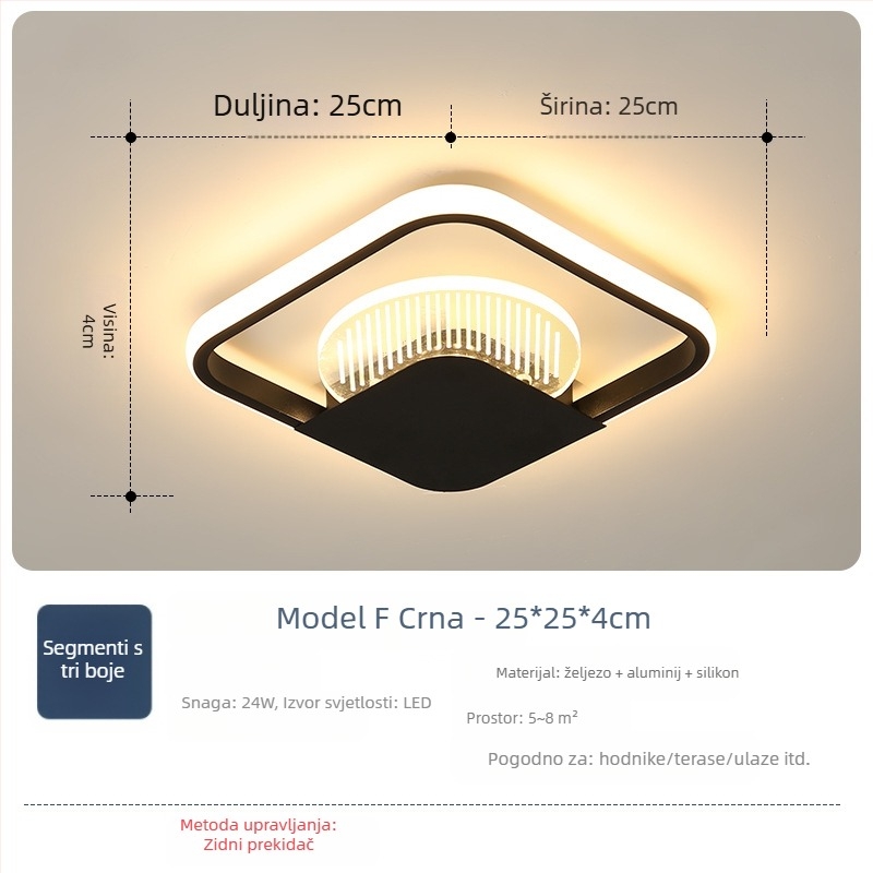 Nordijski stil stropna LED svjetiljka, 220V, pogodna za hodnike i ulaze, metalno tijelo s ABS sjenilom.