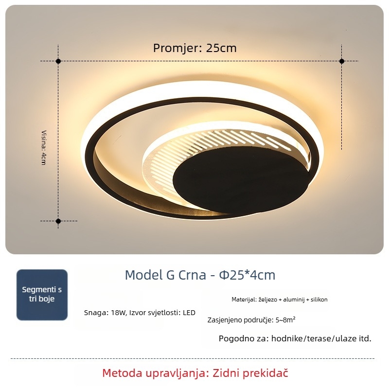 Nordijski stil stropna LED svjetiljka, 220V, pogodna za hodnike i ulaze, metalno tijelo s ABS sjenilom.