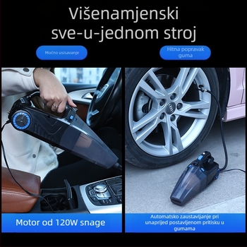 Ručni usisavač za automobil s pumpom zraka i bežičnim punjenjem – 6000 Pa, 12V, 120W