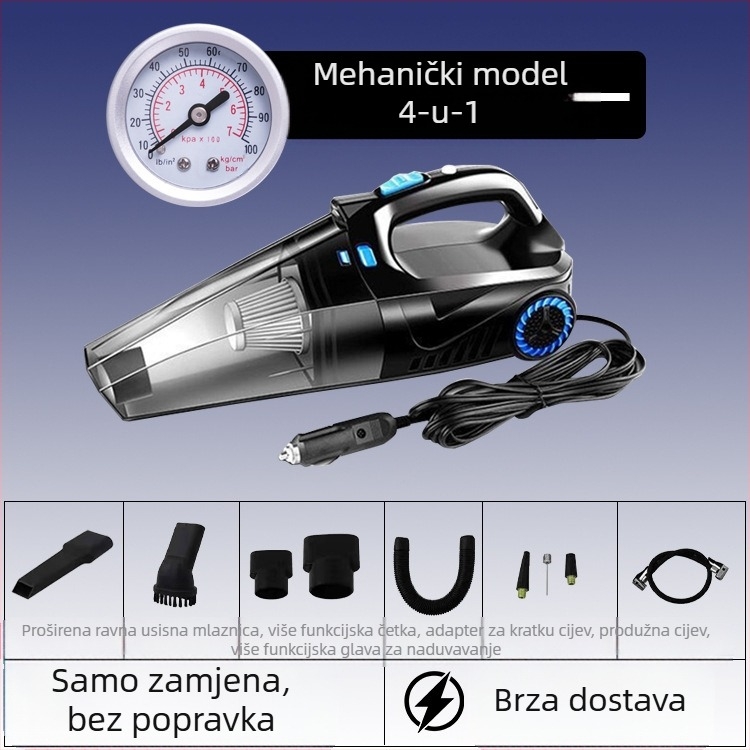 Ručni usisavač za automobil s pumpom zraka i bežičnim punjenjem – 6000 Pa, 12V, 120W