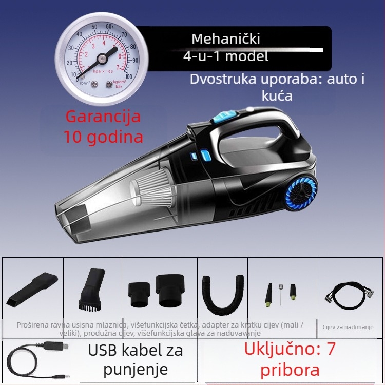 Ručni usisavač za automobil s pumpom zraka i bežičnim punjenjem – 6000 Pa, 12V, 120W