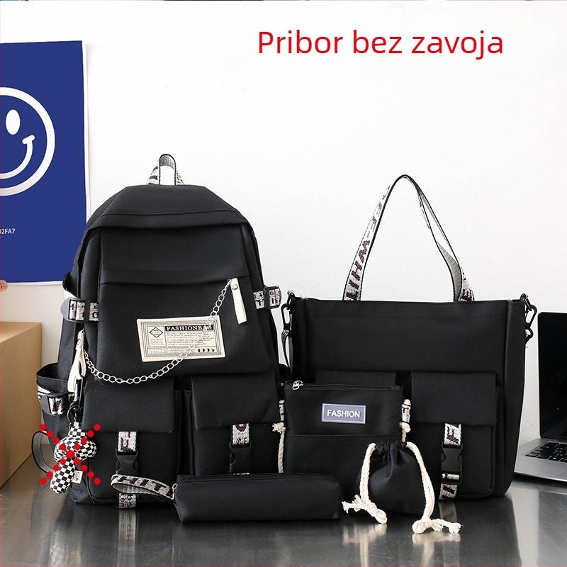 Unisex petodijelni set školskih torbi – ultra lagan Oxford ruksak, poliester podstava, jednofarbni dizajn, FANMUYA, za učenike 3.–4. razreda, moderan stil