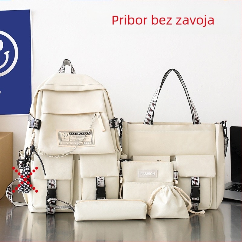 Unisex petodijelni set školskih torbi – ultra lagan Oxford ruksak, poliester podstava, jednofarbni dizajn, FANMUYA, za učenike 3.–4. razreda, moderan stil
