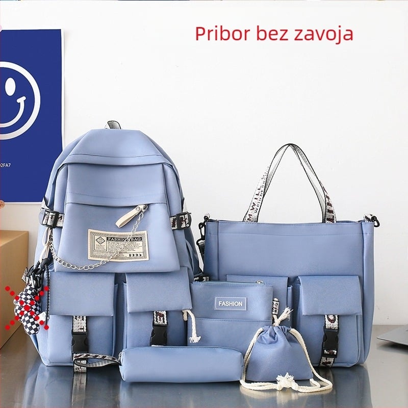 Unisex petodijelni set školskih torbi – ultra lagan Oxford ruksak, poliester podstava, jednofarbni dizajn, FANMUYA, za učenike 3.–4. razreda, moderan stil
