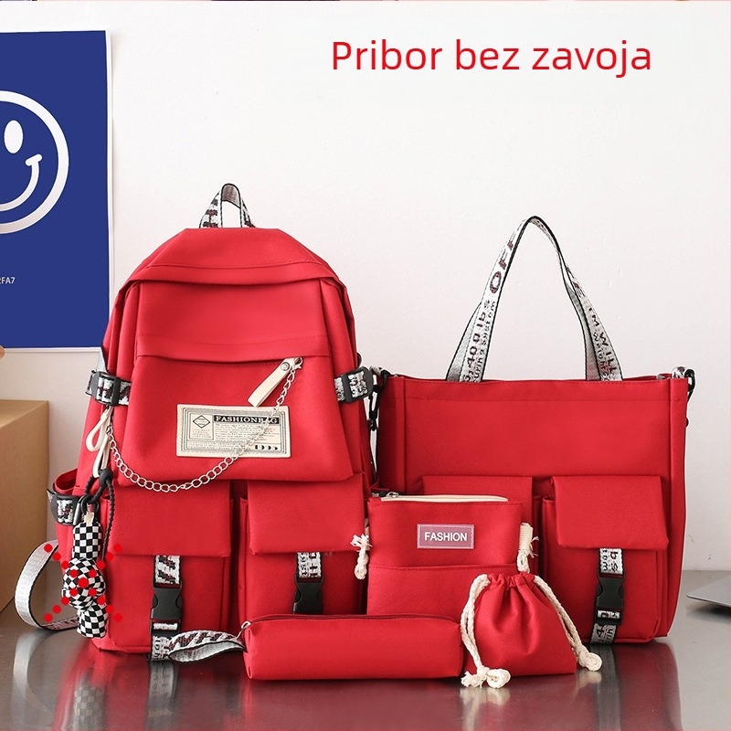 Unisex petodijelni set školskih torbi – ultra lagan Oxford ruksak, poliester podstava, jednofarbni dizajn, FANMUYA, za učenike 3.–4. razreda, moderan stil