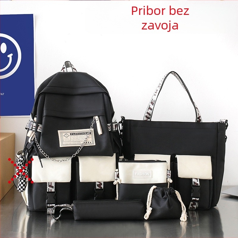 Unisex petodijelni set školskih torbi – ultra lagan Oxford ruksak, poliester podstava, jednofarbni dizajn, FANMUYA, za učenike 3.–4. razreda, moderan stil