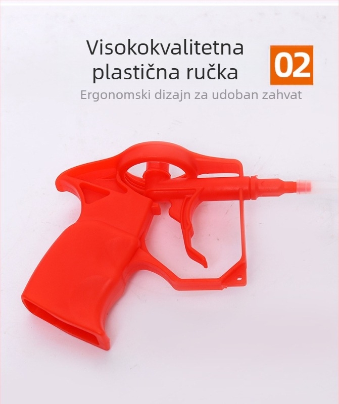 Pistolj za pjenu ljepilo | materijal: legura-plastika; maksimalni tlak izlaza: 1; maksimalni protok: 2; optimalna udaljenost prskanja: 3; širina prskanja: 4