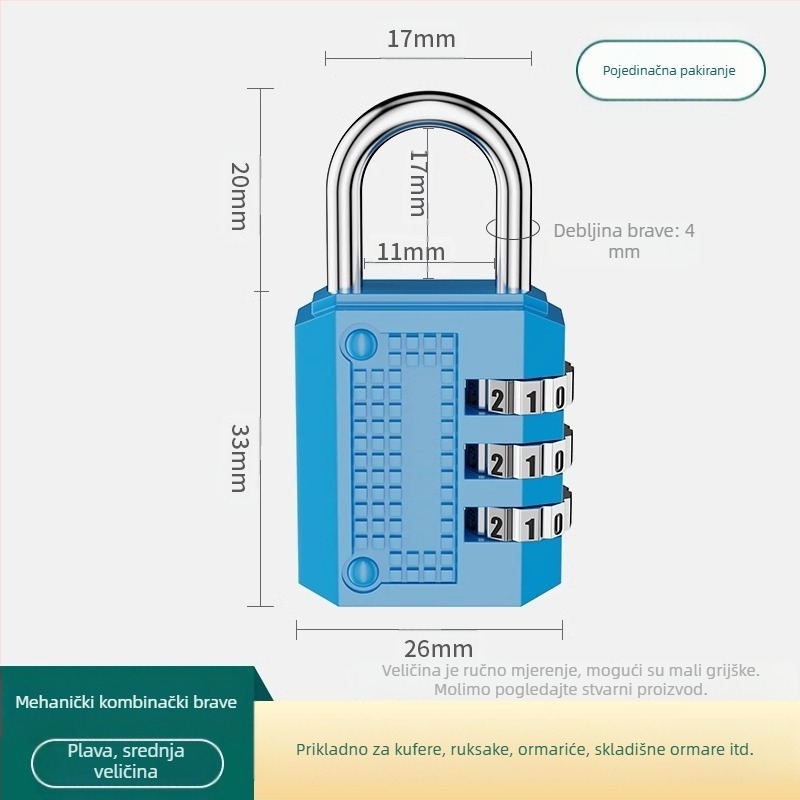 Kovinska kombinacijska zaključavka s číselnim tipom zaključavanja; model JSFAQS; marka The First Force; debljina zaključnog štapa: normalna; razmak zaključnih štapova: normalan