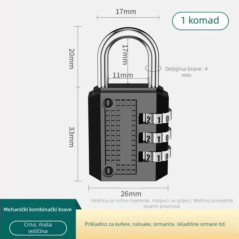 Kovinska kombinacijska zaključavka s číselnim tipom zaključavanja; model JSFAQS; marka The First Force; debljina zaključnog štapa: normalna; razmak zaključnih štapova: normalan