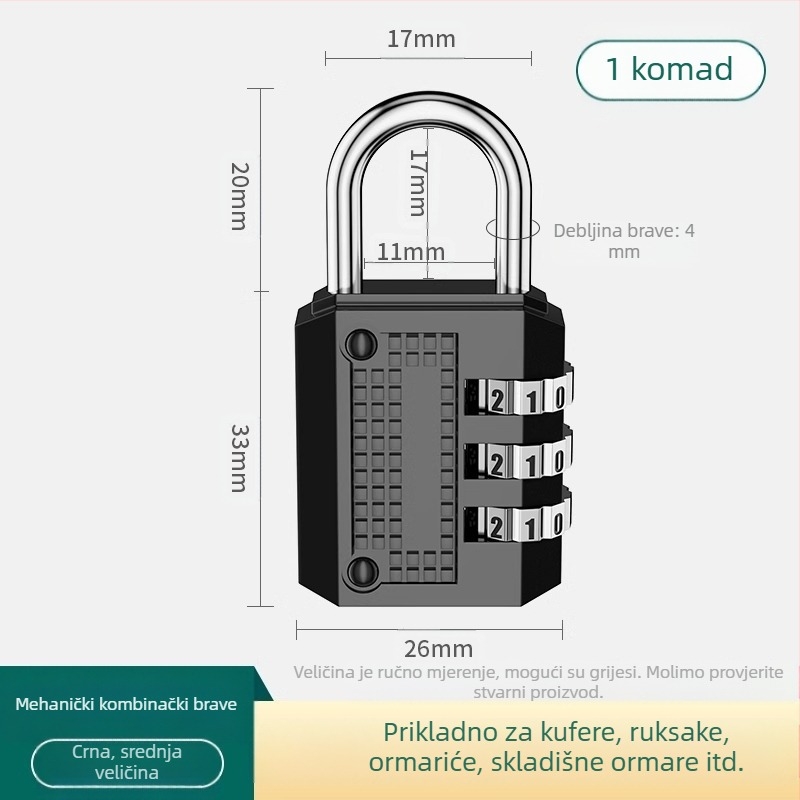 Kovinska kombinacijska zaključavka s číselnim tipom zaključavanja; model JSFAQS; marka The First Force; debljina zaključnog štapa: normalna; razmak zaključnih štapova: normalan