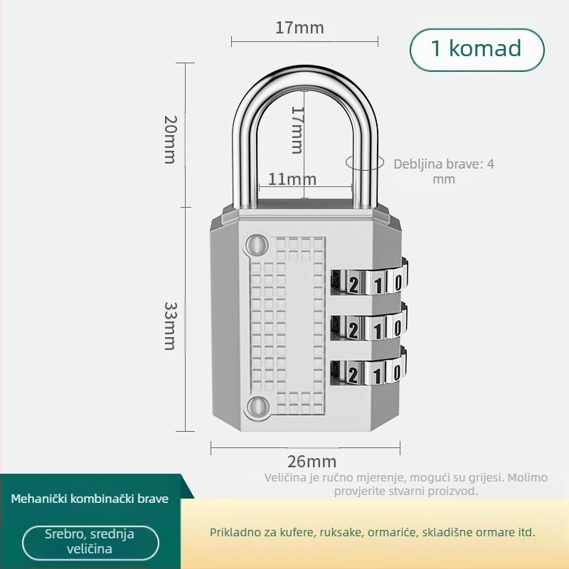 Kovinska kombinacijska zaključavka s číselnim tipom zaključavanja; model JSFAQS; marka The First Force; debljina zaključnog štapa: normalna; razmak zaključnih štapova: normalan
