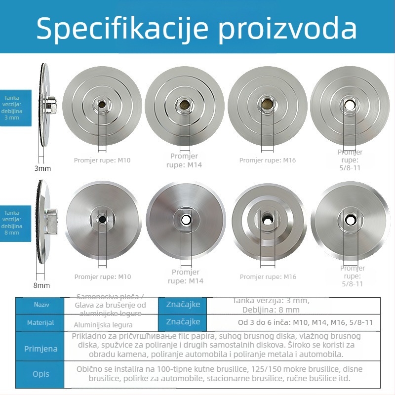 Chuanxing disk za lijepljenje od aluminijske legure; materijal: aluminijska legura; abrazivno: aluminijska legura, kopčasti platno, univerzalno ljepilo; tvrdoća: super tvrdo