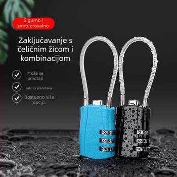 Katanac s čeličnim užetom – s kodom, metalni, vodootporni, otporni na hrđu