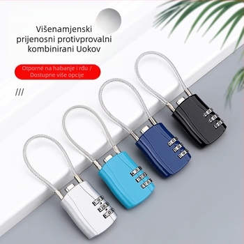 Katanac s čeličnim užetom – s kodom, metalni, vodootporni, otporni na hrđu