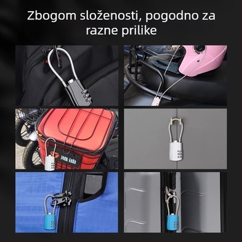 Katanac s čeličnim užetom – s kodom, metalni, vodootporni, otporni na hrđu