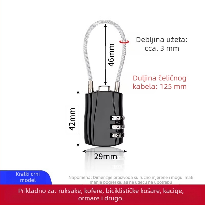 Katanac s čeličnim užetom – s kodom, metalni, vodootporni, otporni na hrđu