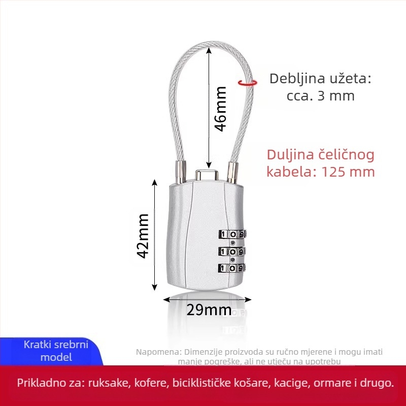 Katanac s čeličnim užetom – s kodom, metalni, vodootporni, otporni na hrđu