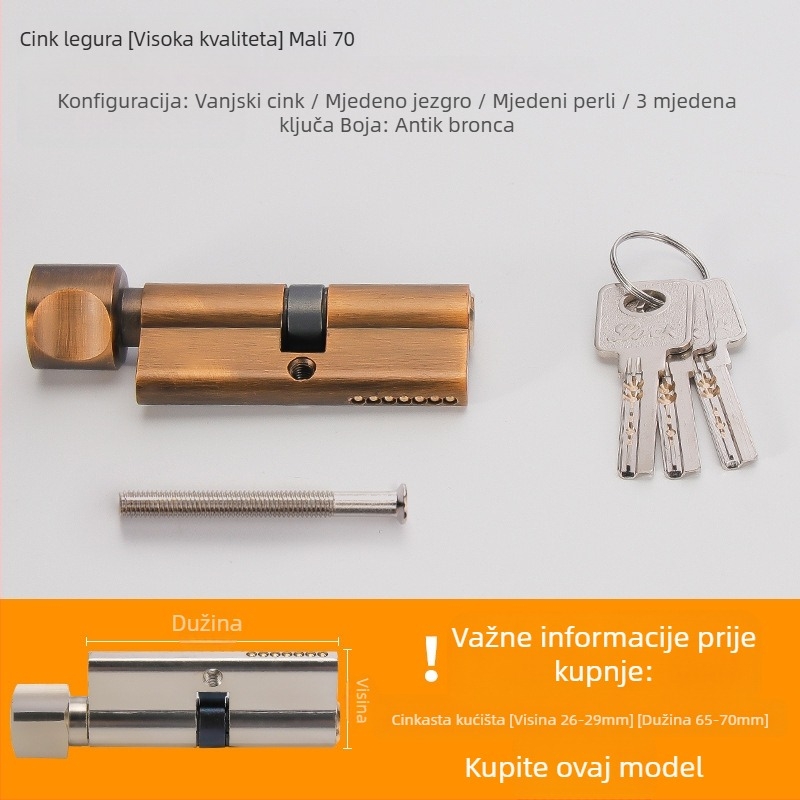 Cilindar brave PH-668, konstrukcija od mesinga/cinka legura/aluminij, marka Flat Ring, za unutarnja vrata, moderni minimalistički stil