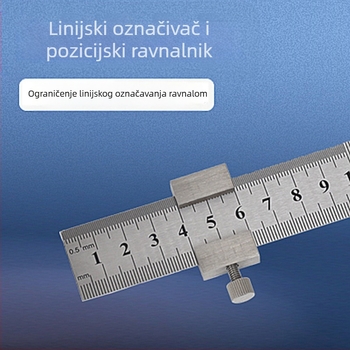 Debelo čelično ravnalo s blokom za pozicioniranje i ograničenjem – za stolarstvo, s metričkom i inčnom skalom