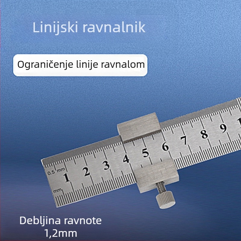 Debelo čelično ravnalo s blokom za pozicioniranje i ograničenjem – za stolarstvo, s metričkom i inčnom skalom