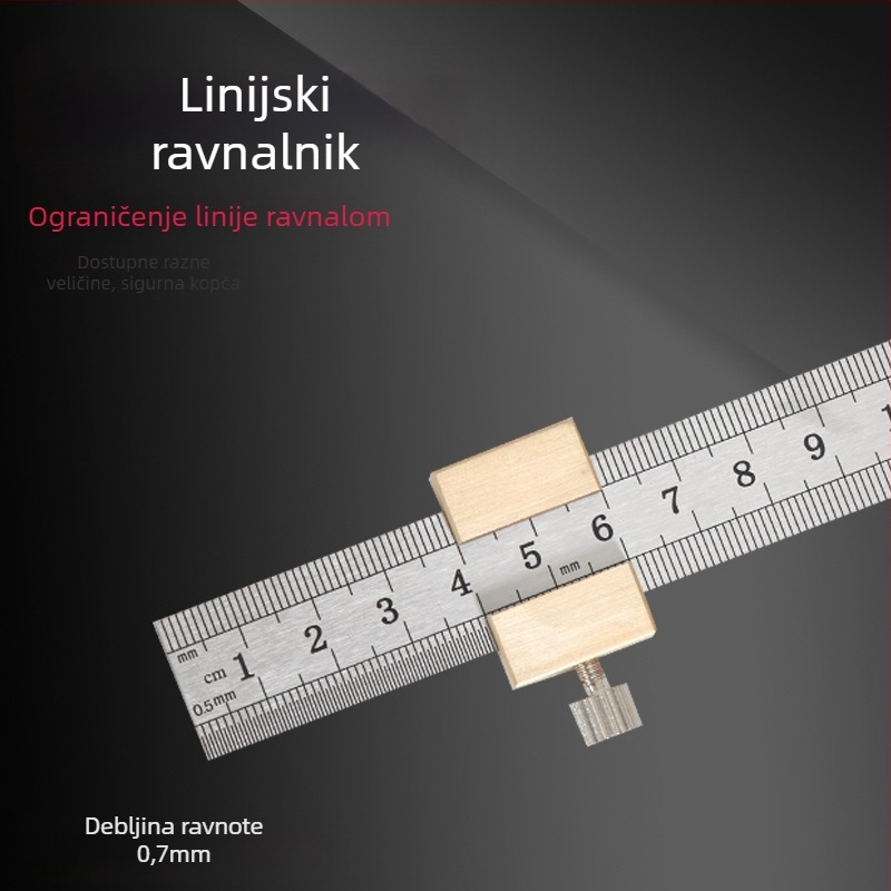 Debelo čelično ravnalo s blokom za pozicioniranje i ograničenjem – za stolarstvo, s metričkom i inčnom skalom