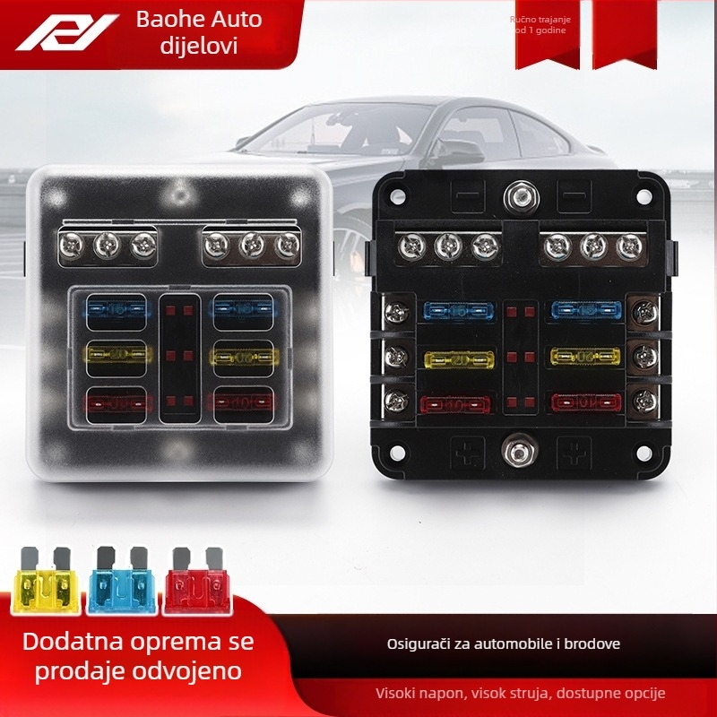 Baohe neovisna 6-putna kutija osigurača s pozitivnim i negativnim polom za Automobile, RV, off-road, SUV, kamione i autobuse; razdjelnik napajanja