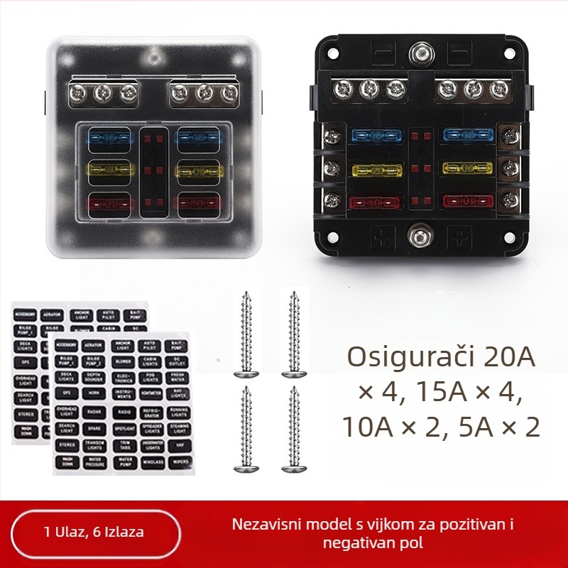 Baohe neovisna 6-putna kutija osigurača s pozitivnim i negativnim polom za Automobile, RV, off-road, SUV, kamione i autobuse; razdjelnik napajanja